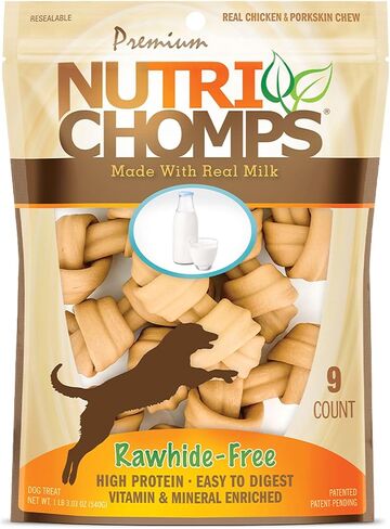 NutriChomps Rawhide-Free Dog Chews, 4 in Knots, Chicken, PB, Milk, 9 ct in Kuwait