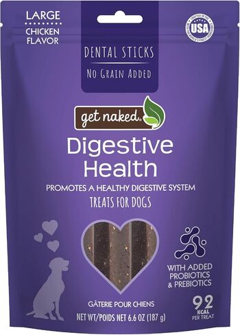Get Naked Grain-Free Digestive Health Dental Chew Sticks for Large Dogs, Sensitive Stomach Dog Treats, 6.6 oz in Kuwait