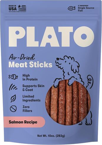 Plato Meat Sticks Salmon Dog Treats, Air-Dried High-Protein Soft Chews with Omega Fish Oil (EPA & DHA), 10 oz in Saudi Arabia