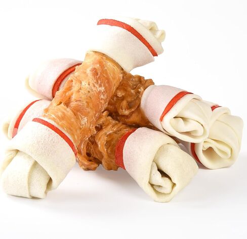 Dog Treats Chews, 6.5" Chicken Wrapped Rawhide Knotted Bones in Saudi Arabia