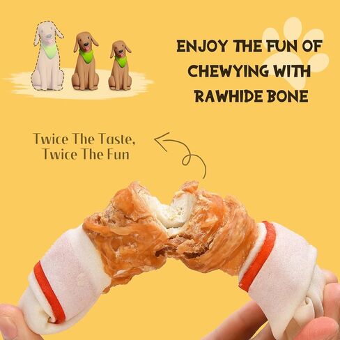 Dog Treats Chews, 6.5" Chicken Wrapped Rawhide Knotted Bones in Saudi Arabia