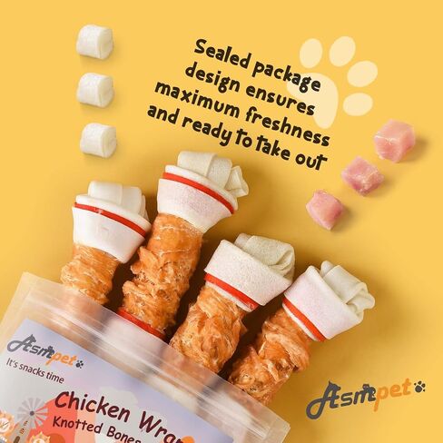 Dog Treats Chews, 6.5" Chicken Wrapped Rawhide Knotted Bones in Saudi Arabia