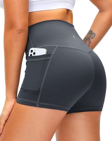 Soothfeel Women's High Waist Yoga Shorts with Side Pockets Tummy Control Running Gym Workout Biker Shorts for Women 5" /3" in Kuwait