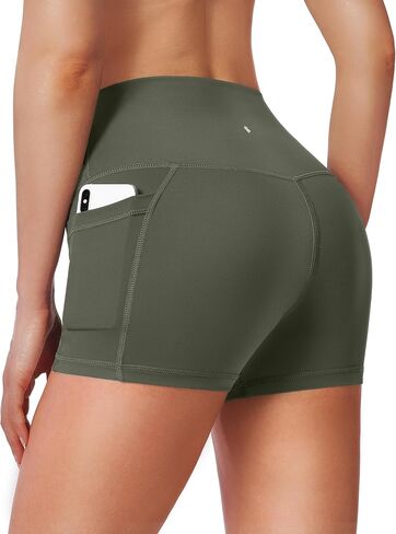 Soothfeel Women's High Waist Yoga Shorts with Side Pockets Tummy Control Running Gym Workout Biker Shorts for Women 5" /3" in Kuwait