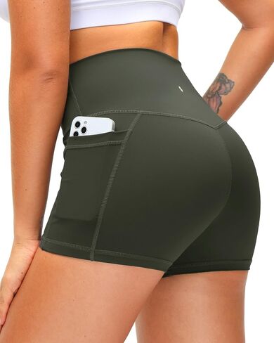 Soothfeel Women's High Waist Yoga Shorts with Side Pockets Tummy Control Running Gym Workout Biker Shorts for Women 5" /3" in Kuwait