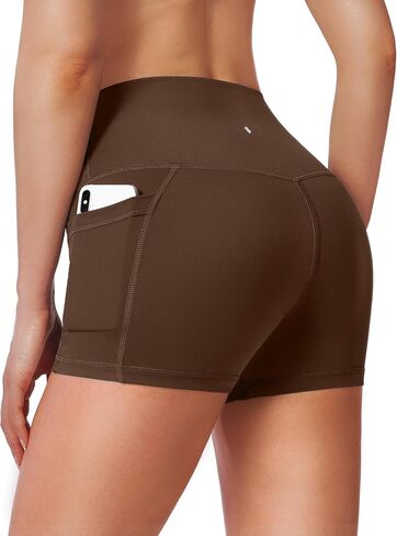 Soothfeel Women's High Waist Yoga Shorts with Side Pockets Tummy Control Running Gym Workout Biker Shorts for Women 5" /3" in Kuwait