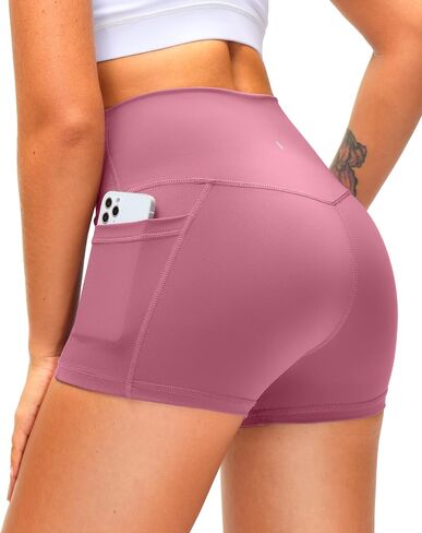 Soothfeel Women's High Waist Yoga Shorts with Side Pockets Tummy Control Running Gym Workout Biker Shorts for Women 5" /3" in Kuwait