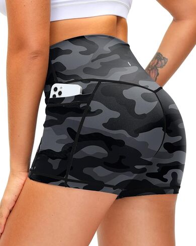 Soothfeel Women's High Waist Yoga Shorts with Side Pockets Tummy Control Running Gym Workout Biker Shorts for Women 5" /3" in Kuwait