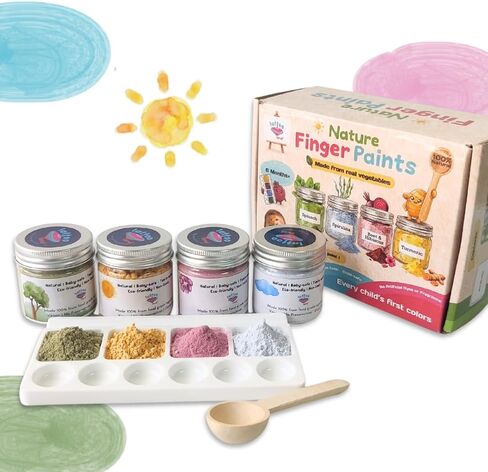 Lattooland Natural Vegan Finger Paints for Babies & Toddlers | Taste-safe Vegetable Based Colors | Non-Toxic Washable Finger Paints Powder for Kids | Baby Safe Hand & Feet Paint | Natural Kids Paint Set | Preschool Art Supplies | Gift for Kids Ages 6 mont in Kuwait