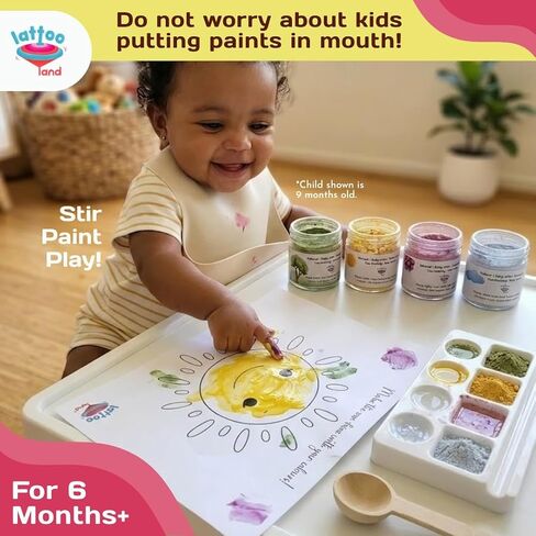 Lattooland Natural Vegan Finger Paints for Babies & Toddlers | Taste-safe Vegetable Based Colors | Non-Toxic Washable Finger Paints Powder for Kids | Baby Safe Hand & Feet Paint | Natural Kids Paint Set | Preschool Art Supplies | Gift for Kids Ages 6 mont in Kuwait