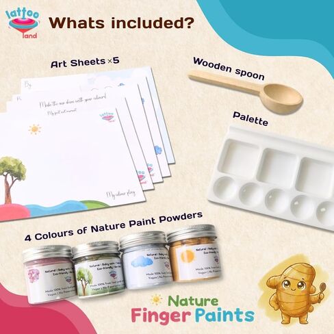 Lattooland Natural Vegan Finger Paints for Babies & Toddlers | Taste-safe Vegetable Based Colors | Non-Toxic Washable Finger Paints Powder for Kids | Baby Safe Hand & Feet Paint | Natural Kids Paint Set | Preschool Art Supplies | Gift for Kids Ages 6 mont in Kuwait