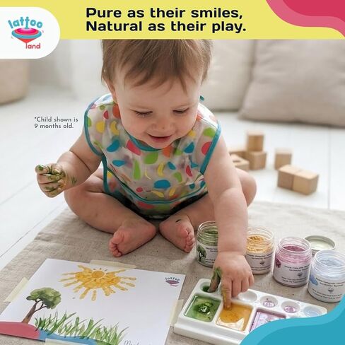 Lattooland Natural Vegan Finger Paints for Babies & Toddlers | Taste-safe Vegetable Based Colors | Non-Toxic Washable Finger Paints Powder for Kids | Baby Safe Hand & Feet Paint | Natural Kids Paint Set | Preschool Art Supplies | Gift for Kids Ages 6 mont in Kuwait