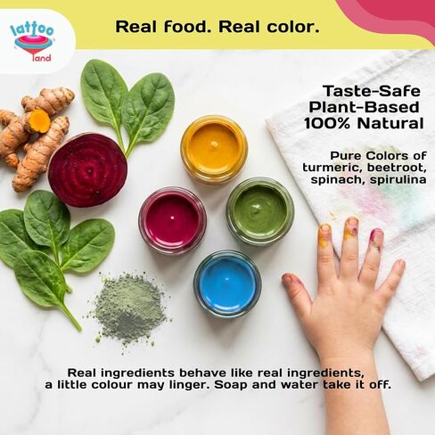 Lattooland Natural Vegan Finger Paints for Babies & Toddlers | Taste-safe Vegetable Based Colors | Non-Toxic Washable Finger Paints Powder for Kids | Baby Safe Hand & Feet Paint | Natural Kids Paint Set | Preschool Art Supplies | Gift for Kids Ages 6 mont in Kuwait