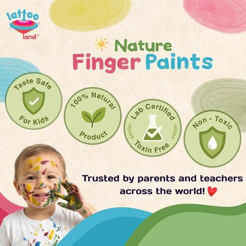 Lattooland Natural Vegan Finger Paints for Babies & Toddlers | Taste-safe Vegetable Based Colors | Non-Toxic Washable Finger Paints Powder for Kids | Baby Safe Hand & Feet Paint | Natural Kids Paint Set | Preschool Art Supplies | Gift for Kids Ages 6 mont in Kuwait