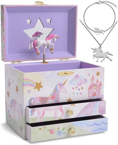 Jewelkeeper Unicorn Music Box & Little Girls Jewelry Set - 3 Unicorn Gifts for Girls - Unicorn Jewelry Box for Girls - Music Boxes for Girls in Saudi Arabia