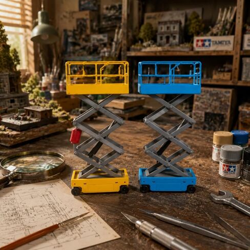 Construction Vehicle Miniature Lift Model Scale Vehicle Diorama Equipment Resin Detail Hand Finished Industrial Surface with Crossed Arm Mechanism and, Yellow, New in Saudi Arabia