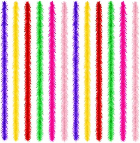 Juexica 24 Pcs 6.6 ft Colorful Feather Boas Plush Turkey Feather Scarf for Unisex Women Girls Kids Adult Costume Party Bulk Decorations Wedding Performance, approx. 2 meters in Kuwait