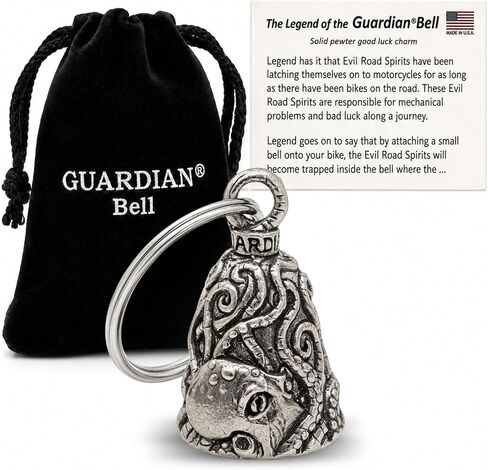 Guardian Bell Howling Wolf Good Luck Bell w/Keyring & Black Velvet Gift Bag | Motorcycle Bell | Lead-Free Pewter | Made in USA in Kuwait