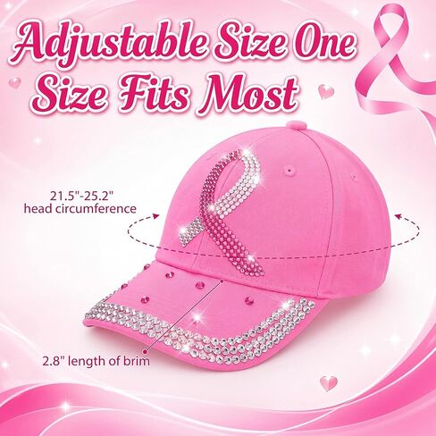 Newcotte 6 Pcs Breast Cancer Awareness Vintage Baseball Cap Gifts Embroidered Breast Cancer Hats for Women Hope Pink Ribbon Hats in Kuwait