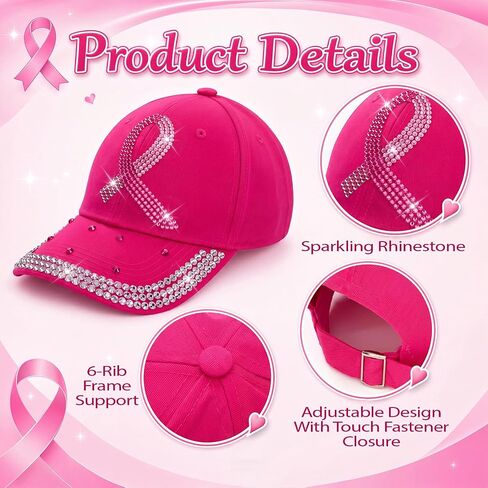 Newcotte 6 Pcs Breast Cancer Awareness Vintage Baseball Cap Gifts Embroidered Breast Cancer Hats for Women Hope Pink Ribbon Hats in Kuwait