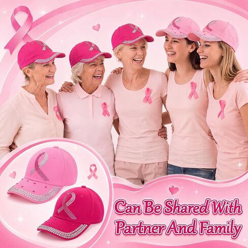 Newcotte 6 Pcs Breast Cancer Awareness Vintage Baseball Cap Gifts Embroidered Breast Cancer Hats for Women Hope Pink Ribbon Hats in Kuwait