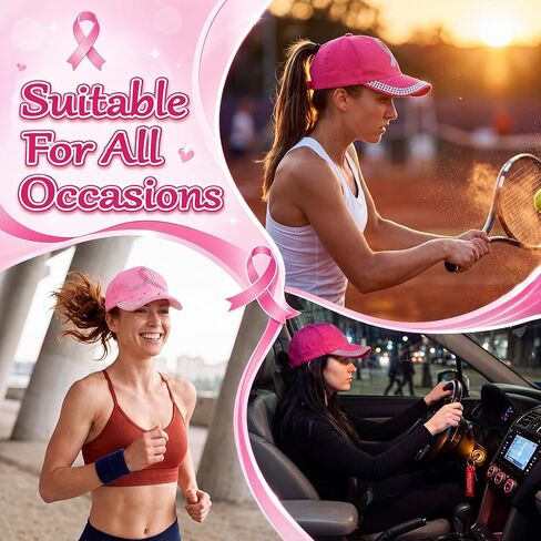 Newcotte 6 Pcs Breast Cancer Awareness Vintage Baseball Cap Gifts Embroidered Breast Cancer Hats for Women Hope Pink Ribbon Hats in Kuwait