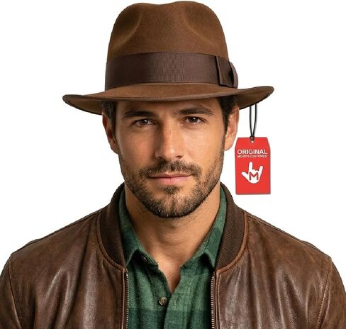 Adult Brown Adventurer Fedora Hat - Mobster Felt Panama Hats - Gatsby Halloween Costume Accessory, Brown, One Size in Kuwait