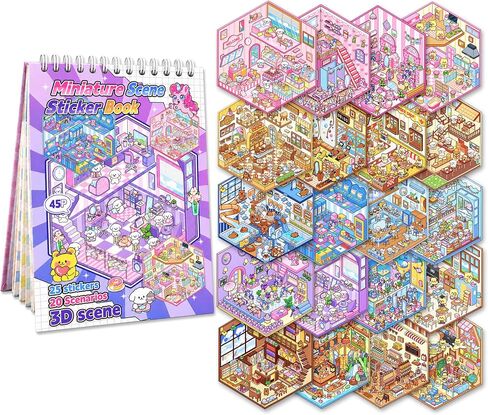 20 Sets 3D Scene Sticker Book for Kids & Adults Fun Mini Cute Kawaii Stickers Therapy 3D Stickers Book Relief Stress Pass The Time in Kuwait