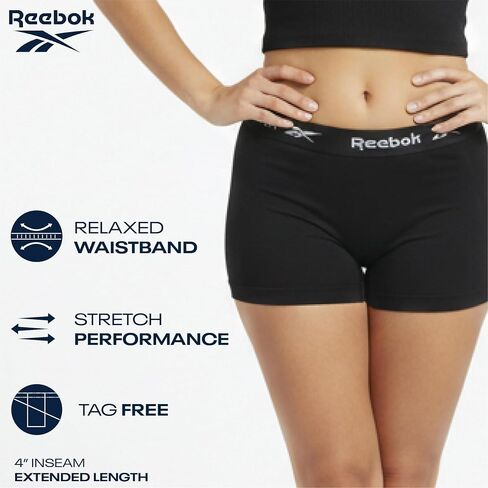 ملابس داخلية نسائية من Reebok - سراويل داخلية قصيرة بدون خياطة عالية الخصر مقاس كبير (4 عبوات) in Kuwait