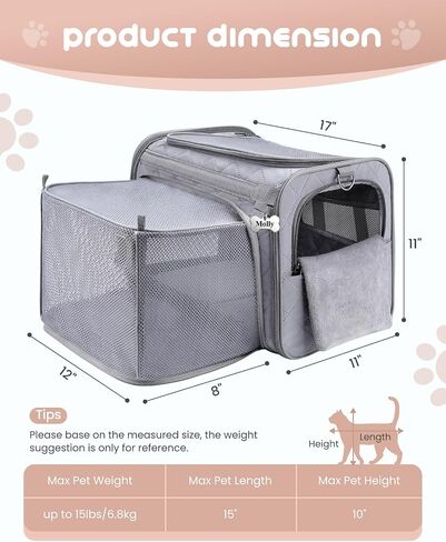 MIDOG Soft Cat Carrier Airline Approved, Expandable for Cats Up to 15lbs in Saudi Arabia