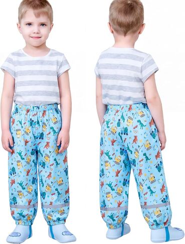 Toddlers Boys Girl Rain Pants Waterproof Dirty Proof Trousers Kids Rain Poncho Hood Rainwear Jacket Coat 1-12Years in Kuwait