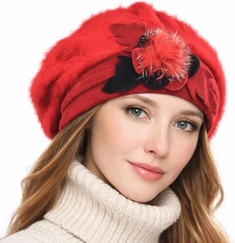 VECRY Lady French Beret 100% صوف قبعة زهرية قبعة شتوية in Kuwait