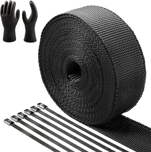 CARDI 1" x 16' Black Exhaust Heat Wrap for Motorcycle Fiberglass Heat Shield Tape with 4 Black Stainless Ties and Gloves in Saudi Arabia