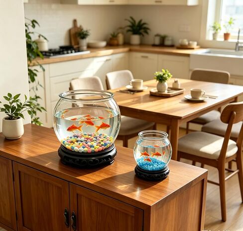 Plastic Fish Bowl Set of 2, Betta Tank with Stand, 1.8+0.8 Gal in Saudi Arabia