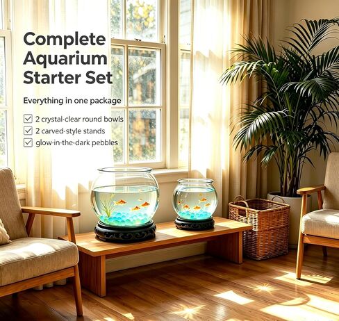 Plastic Fish Bowl Set of 2, Betta Tank with Stand, 1.8+0.8 Gal in Saudi Arabia