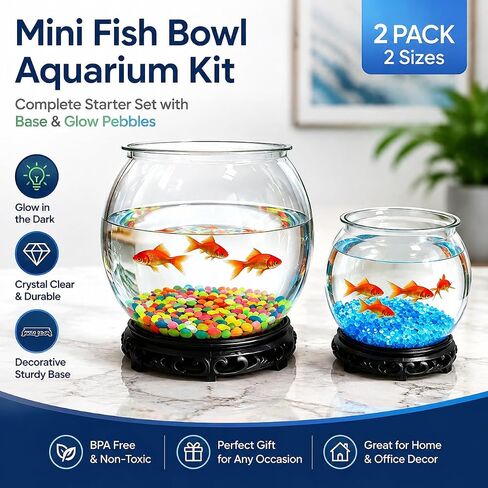 Plastic Fish Bowl Set of 2, Betta Tank with Stand, 1.8+0.8 Gal in Saudi Arabia