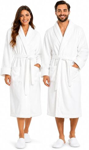 BIOLINEN Luxury Cotton Terry Shawl Bathrobe Collar Robe with Slippers - One Unisex Spa Robe - Premium Quality 100% Combed Terry Bathrobe for Men & Women in Kuwait