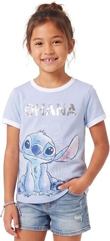 Disney Front and Back Stitch Portrait with Sequins Girls Short Sleeve Tee Shirt in Kuwait