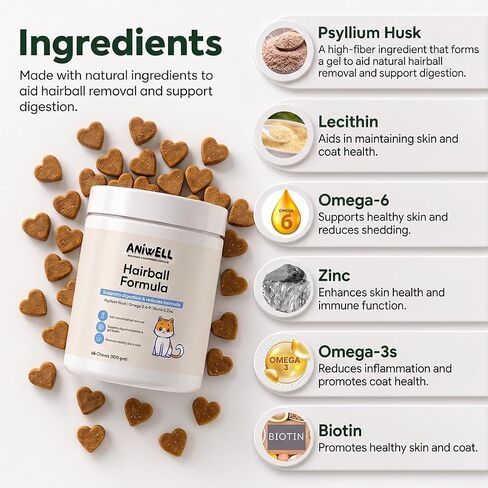 Hairball Formula for Cats – Soft Chews with Omega-3 & Biotin | Cat Hairball Support for Healthy Digestion, Less Shedding & Skin and Coat – Indoor Cats & Kittens in Saudi Arabia