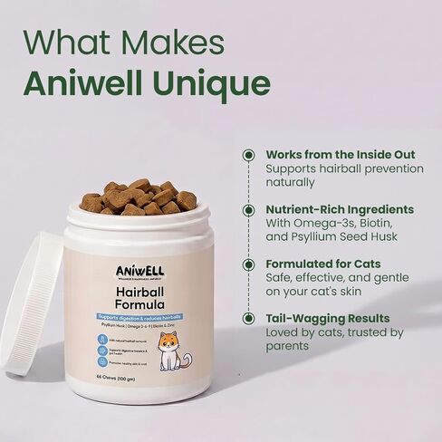 Hairball Formula for Cats – Soft Chews with Omega-3 & Biotin | Cat Hairball Support for Healthy Digestion, Less Shedding & Skin and Coat – Indoor Cats & Kittens in Saudi Arabia