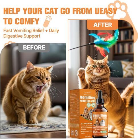 Cat Vomit Remedy & Vomiting Relief for Cats, Cat Digestive Support with Probiotics & Herbs for Sensitive Stomachs, Helps Calm Vomiting & Nausea from Hairballs, Indigestion, Diet Changes or Mild Stress in Kuwait