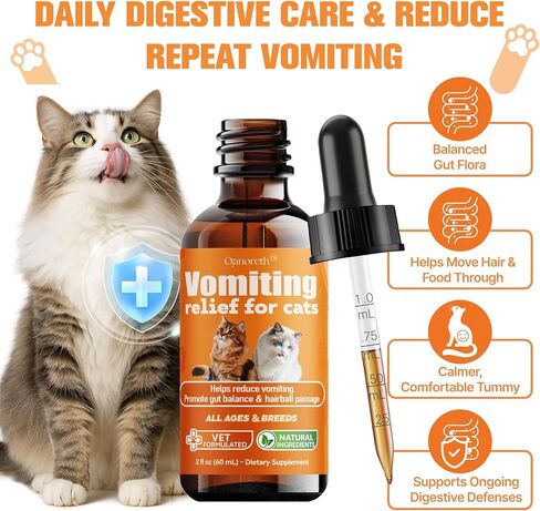 Cat Vomit Remedy & Vomiting Relief for Cats, Cat Digestive Support with Probiotics & Herbs for Sensitive Stomachs, Helps Calm Vomiting & Nausea from Hairballs, Indigestion, Diet Changes or Mild Stress in Kuwait