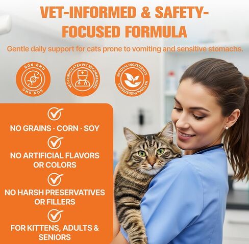 Cat Vomit Remedy & Vomiting Relief for Cats, Cat Digestive Support with Probiotics & Herbs for Sensitive Stomachs, Helps Calm Vomiting & Nausea from Hairballs, Indigestion, Diet Changes or Mild Stress in Kuwait