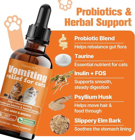 Cat Vomit Remedy & Vomiting Relief for Cats, Cat Digestive Support with Probiotics & Herbs for Sensitive Stomachs, Helps Calm Vomiting & Nausea from Hairballs, Indigestion, Diet Changes or Mild Stress in Kuwait