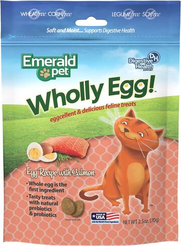 Emerald Pet Wholly Egg Cat Treats for Digestive Health – Soft & Moist Chicken Cat Treats with Natural Prebiotics & Probiotics – Supports Gut Health, 2.5 oz in Kuwait