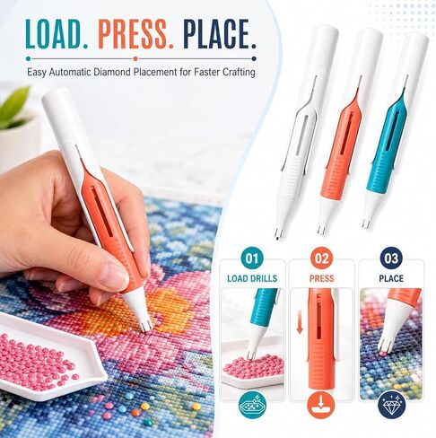 3PCS Automatic Diamond Painting Bead Dispenser,2027 New Diamond Art Automatic Bead Dispenser Pen,Suitable for 2.8mm Round Diamonds,Durable, WH+OG+BU in Kuwait