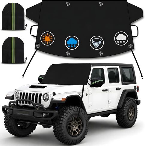 Car Windshield Cover for Ice and Snow, Windshield Frost Cover Ice Removal Wiper Protector, Enhanced 600D Oxford Fabric Windshield Snow Cover, Winter Car Accessories for Most Cars Trucks Vans SUVs in Kuwait