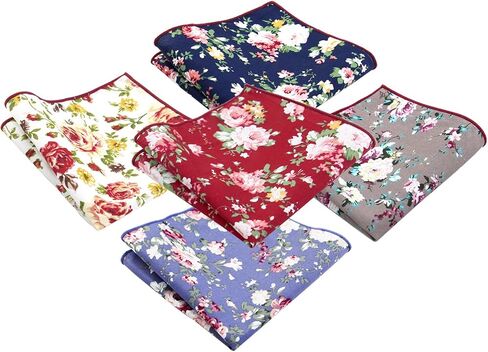 5 Pack Skinny Flower Ties for Men, Slim Mens Print Floral Cotton Neck Tie for Groom, Groomsmen Wedding Costume Accessories in Kuwait