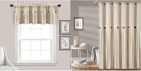 Lush Decor Linen Button Farmhouse Valance, 52" W x 18" L, Black & White - Rustic Valance For Window - Pleated Color Block Design With Coconut Husk Button Detail in Saudi Arabia