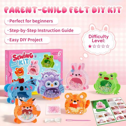 Gipony Sewing Kit for Kids Ages 6-12, Kids Sewing Kit with 6 DIY Forest Animal Craft Kits, Pre-Punched Felt & Instructions, Learn to Sew, Stitch Gifts for Girls, 6 & 7 Year Old Girl Birthday Gift in Kuwait
